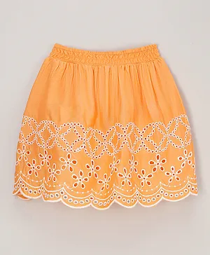 Babyhug Cotton Skirt With Lining & Schiffli Design Solid- Orange