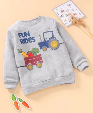 Babyoye Eco-Conscious 100% Cotton Knit Full Sleeves Sweatshirts Farm Print - Grey