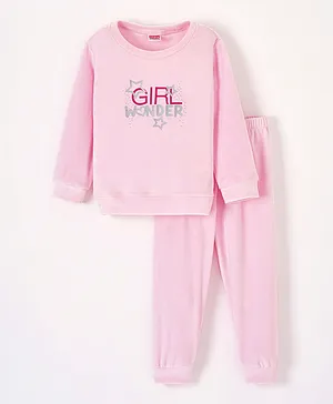 Babyhug Full Sleeves Tee & Lounge Pant Text Print - Pink