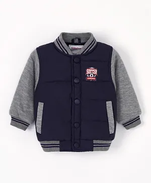 Babyhug Full Sleeves Solid Color Quilted Bomber Jacket - Navy Blue