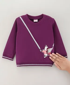 Babyhug Full Sleeves Cotton Knit Sweatshirt With Sequins - Purple