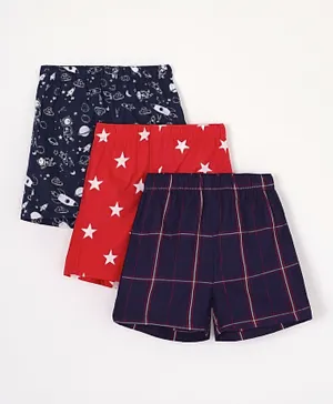 Babyhug Cotton Woven Boxers Printed Pack of 3- Multicolor