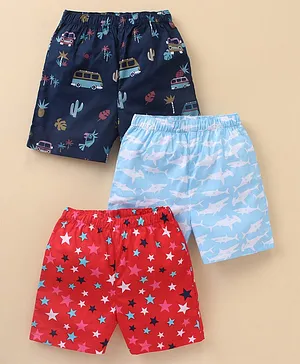 Babyhug Cotton Woven Boxers Printed Pack of 3- Multicolor