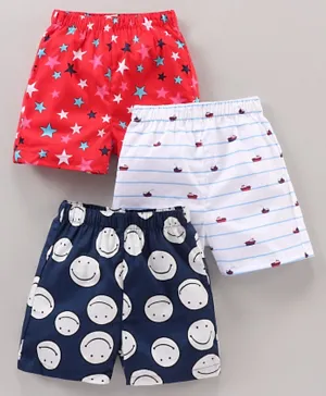 Babyhug Cotton Woven Boxers Star Printed Pack of 3 - Red Blue & White