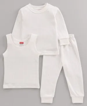 Babyhug Full Sleeves Thermal Vest & Lounge Pant Soid Pack of 3 - Off White
