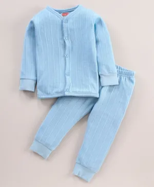 Babyhug Full Sleeves Solid Color Thermal Wear Set - Blue