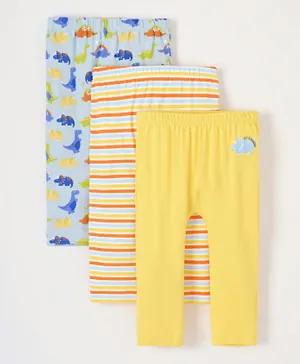 Babyhug Full Length Diaper Leggings Stripes & Dino Print Pack Of 3 - Multicolor