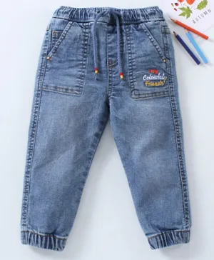 Babyhug Full Length Washed Denim Jeans Text Print - Blue