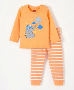 Babyhug Full Sleeves Night Suit Elephant Print - Orange