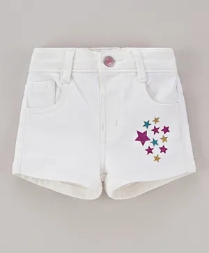 Babyhug Mid Thigh Shorts Glittery Star Print - White