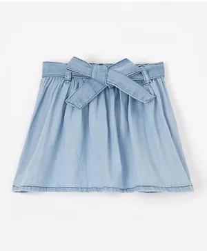 Babyhug Mid Thigh Cotton Denim Skirt Washed With Lace Belt- Blue