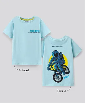 Pine Kids Half Sleeves Biowashed Text Printed T-Shirt - Light Blue