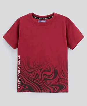 Pine Kids Half Sleeves Biowashed Multi Print T-Shirt - Maroon