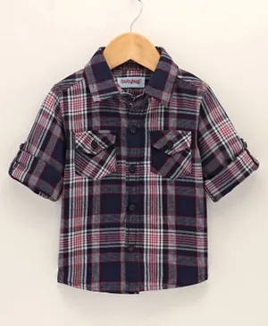 Babyhug Cotton Woven Full Sleeves Check Print Shirt - Navy