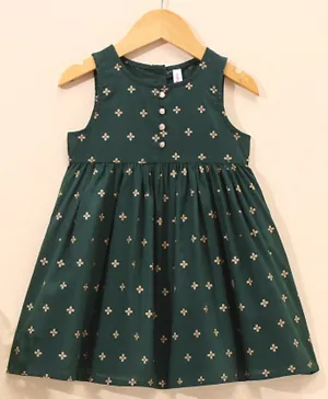 Babyhug Sleeveless Gold Print Ethnic Dress - Green