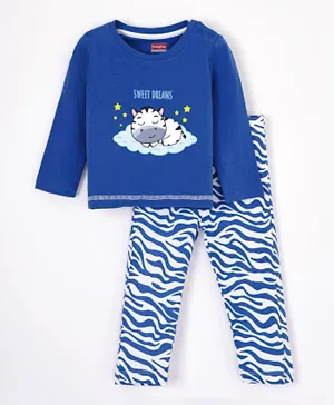 Babyhug Cotton Full Sleeves Night Suit Cow Print - Blue White