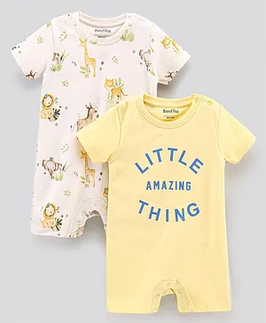 Bonfino Short Sleeves Rompers Animal Print Pack of 2 - Offwhite Yellow
