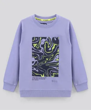 Pine Kids Bio-Washed Cotton Full Sleeves Printed Sweatshirt - Purple