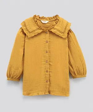 Primo Gino 100% Cotton Woven 3/4th Sleeves Top Solid - Mustard