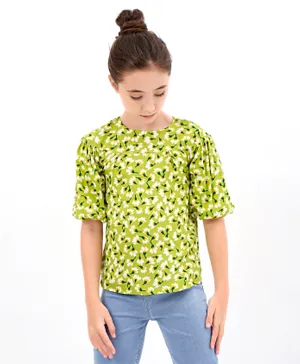 Primo Gino Half Sleeves Top Floral Print - Green
