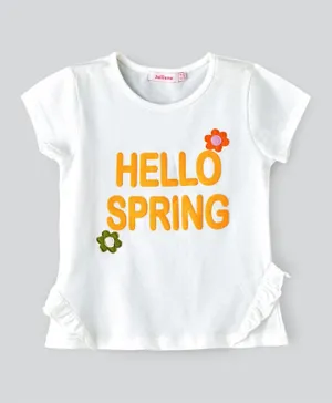 Jelliene Hello Spring Graphic & Patched T-shirt - White