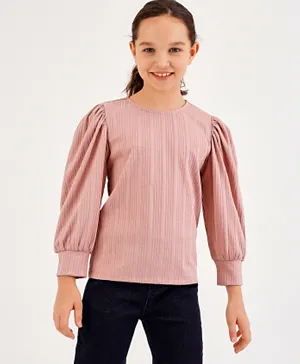 Primo Gino Three Fourth Sleeves Top With Gatthered Sleeves With Luxuriously Soft Rib Fabric - Pink