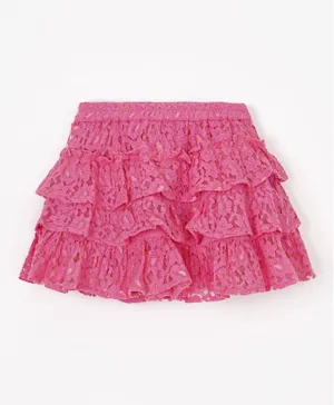 Babyhug Mid Thigh Length Cotton Skirt With Lace Detailing Solid- Pink