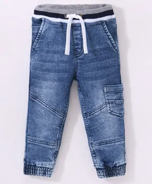 Babyhug Cotton Full Length Stretchable Denim Jeans Washed - Blue