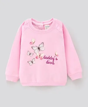 Bonfino Cotton Full Raglan Sleeves Sweatshirt Text Embroidery- Pink