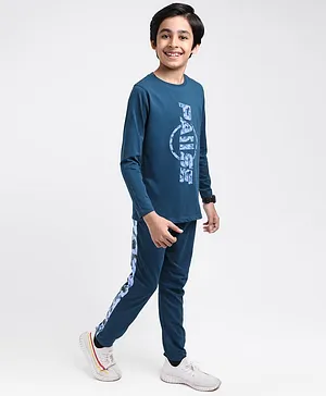Pine Kids Full Sleeves Biowashed Night Suit - Blue