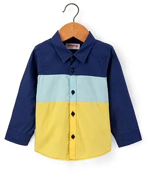 Babyhug 100% Cotton Woven Full Sleeves Solid Color Cut & Sew Shirt - Blue & Yellow