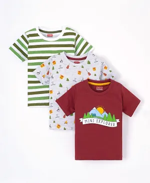 Babyhug Cotton Half Sleeves T-Shirts Multiprint Pack Of 3 - Multicolor