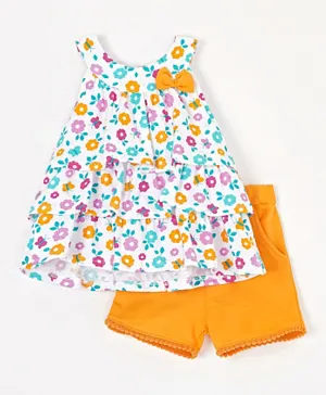 Babyhug Sleeveless Top & Shorts Set Floral Print - Orange