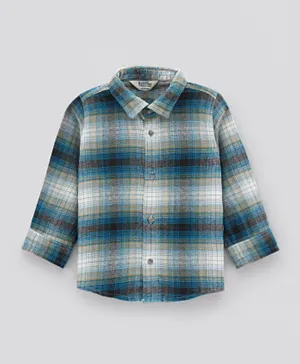 Bonfino Full Sleeves Flannel Check Shirt With Patch Pocket - Dark Blue