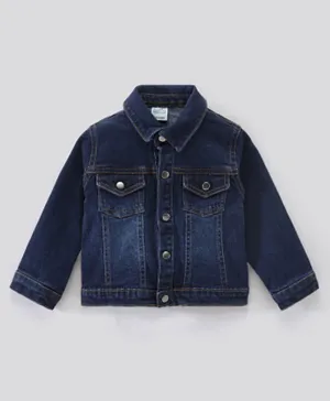 Bonfino Long Sleeve Denim Jacket With Patch Pocket and Front Snap Buttons - Dark Blue