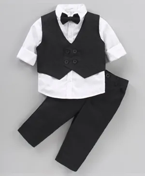 Babyhug WovenCotton Full Sleeves Shirt & Trousers With Waistcoat & Bow - Black