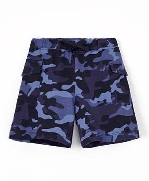 Babyhug Cotton Knit Knee Length Shorts Camo Print - Navy Blue
