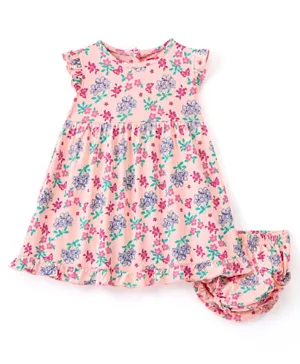 Babyhug 100% Cotton Knit Sleeveless Frock With Bloomer Floral Print - Pink