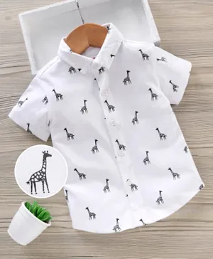 Babyhug Half Sleeves Knitted Shirt Giraffe Print - White