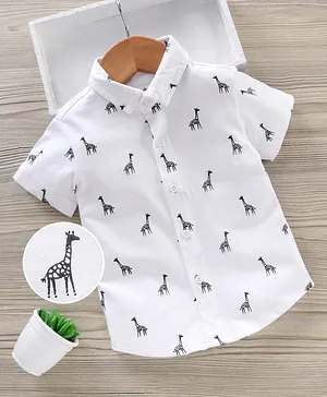 Babyhug Half Sleeves Knitted Shirt Giraffe Print - White