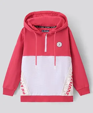 Pine Kids Full Sleeves Biowashed Hooded Sweatshirt Text Print- Pink