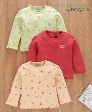 Babyoye Full Sleeves Tops Floral & Text Print Pack of 3 - Multicolor