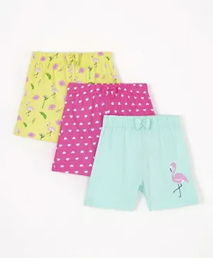 Babyoye Eco Conscious Cotton with Eco Jiva Finish Shorts Flamingo & Hearts Print - Blue Pink & Green