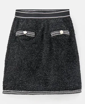 Primo Gino Polyester Knit Mid Thigh Textured Skirt with Lining - Black
