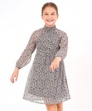 Primo Gino Three Fourth Relaxed Fit Dress Made From Floral Printed Soft Fabric With Value-added Lurex - Black