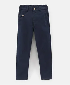 Primo Gino Cotton Elastane Woven Full Length Trousers Solid - Navy