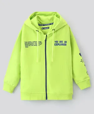 Pine Kids Full Sleeves Biowashed Hooded Sweatshirt Multiprint - Light Green