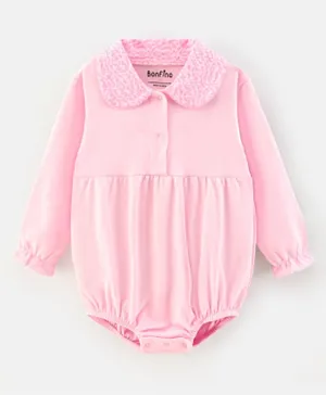 Bonfino Cotton Knit Full Sleeves Onesie with Peterpan Collar - Pink