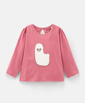 Bonfino Cotton Full Sleeves T-Shirt With Fur Embroidery - Pink