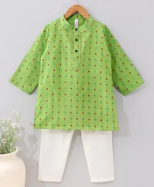 Babyhug Full Sleeves Kurta Pyjama Set All Over Printed - Green
